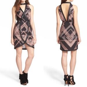 Whitney Eve Revolve Karoo Black & Pink Printed Halter Neck Tulip Mini Dress